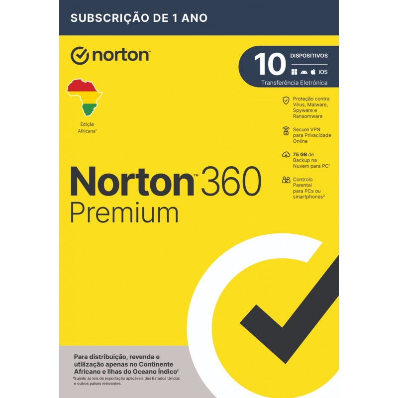 NORTON ANTIVIRUS 360 PREMIUM 75GB 1-UTILIZADOR 10-DISPOSITIVOS WRT DRMKEY FTP